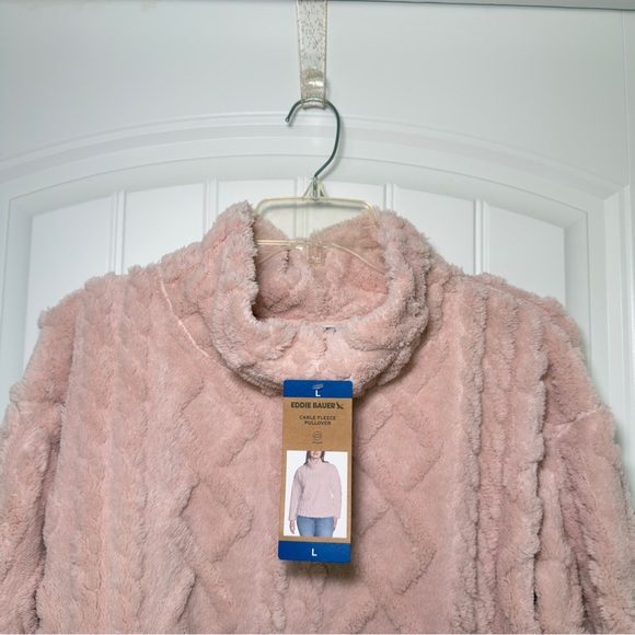 Eddie Bauer Women‎ Pink Large Cable Fleece Plush Textured Pullover - Picture 3 of 7